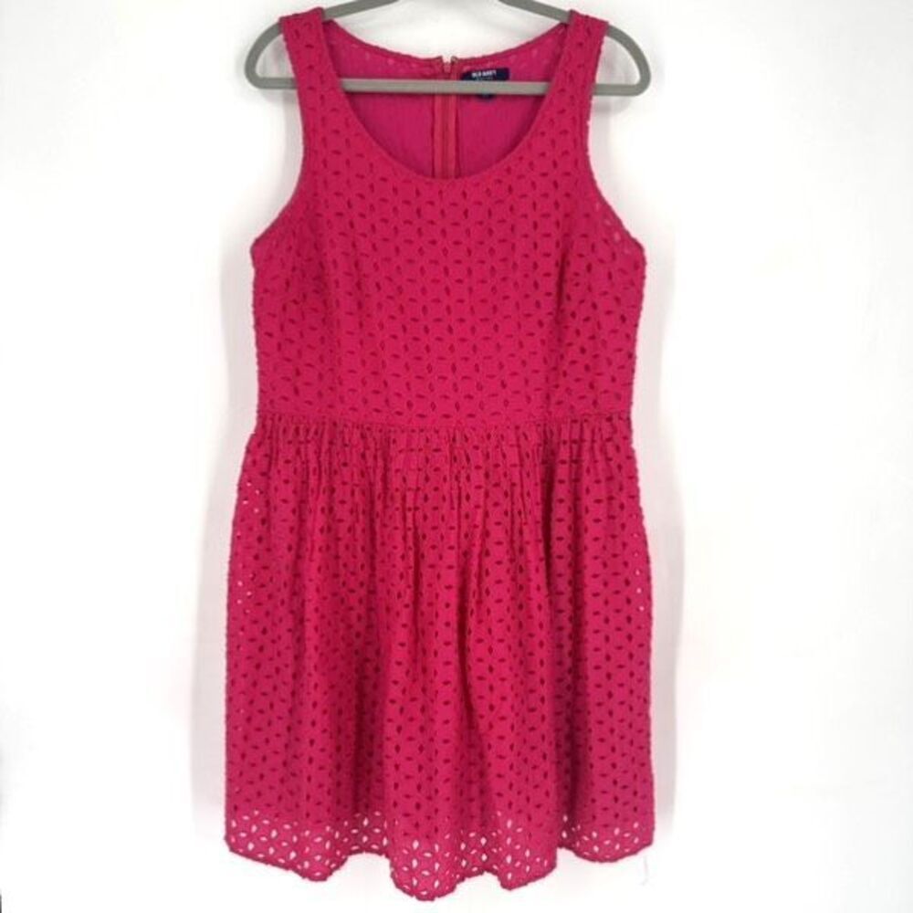 Y2K Old Navy Women’s Pink Eyelet Lace Cutout Summer Shift Dress Large Sleeveless